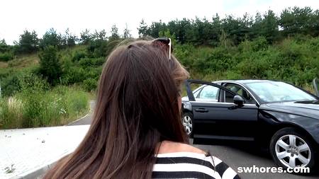 Водила запикапил на трассе худенькую шлюшку с маленькими титьками