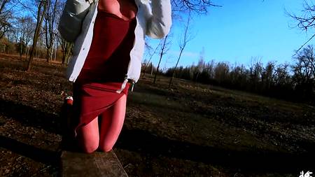 Анальный секс зимой в парке с привлекательной стройной девкой