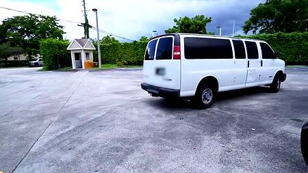 Красотка с нарисованной на теле одеждой ебется с парнем в фургоне