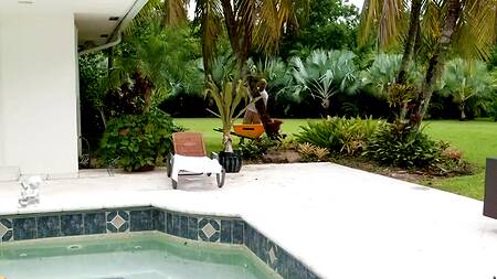 Садовник подсмотрел за грудастой хозяйкой и выебал её