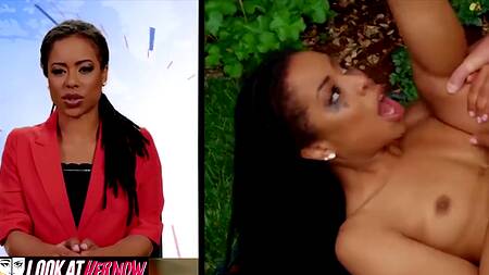 Чернокожая ведущая новостей ебется с мужиком в парке