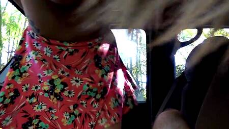 Благодарная телка в машине берется сосать член водителя