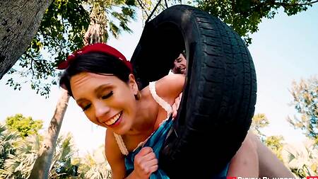 Шина на дереве заменяет пере секс-качели