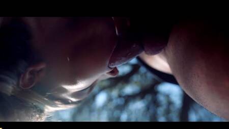 Русская худышка на курорте сосет член в лесу