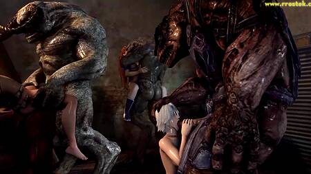 Порно мультик с ужасными монстрами жестко сношающих красивых девушек