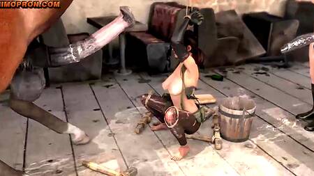 Жёстко разрывают рот и анус связанной брюнетки, часть 2 (+порно комикс)