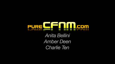 Девушки ангелы берут за щеку огромный фаллос кайфующего мужика