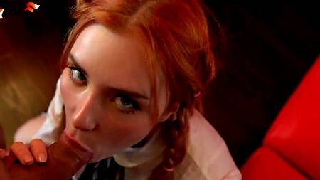 Оттраханная рыжеволосая молодуха приняла в ротик сперму