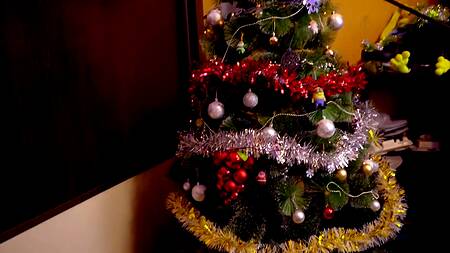 Новогодний трах в глотку блондинки и просто сочный минет в виде подарка под елкой