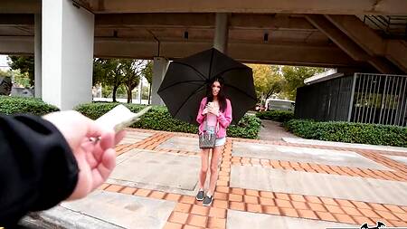 Худая дурочка повелась на деньги и трахнулась в микроавтобусе с нигером