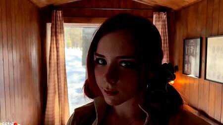 Качок по хардкору ебет рыжую кралю с классными сиськами в лесной избушке