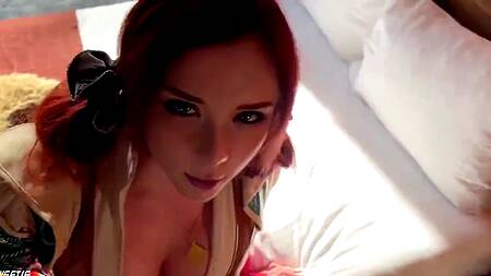 Качок по хардкору ебет рыжую кралю с классными сиськами в лесной избушке