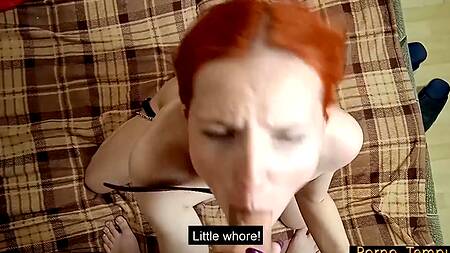 Рыжую секс рабыню бодро ебут раком пока она стонет и лакает воду из миски для животных