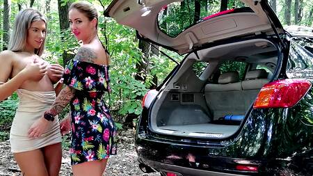 Заглянул на групповушку к грудастым блондинкам в лесу и выебал каждую на природе