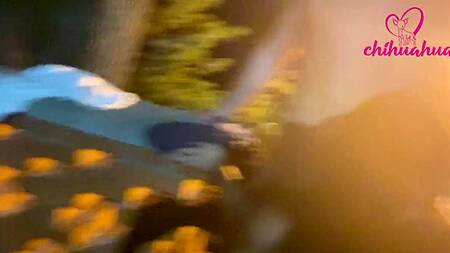 Развратная девка на улице ночью занимается сексом с двумя