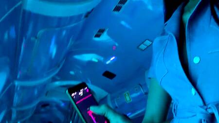 Управляет вибратором в киске брюнетки во время прогулки