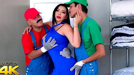 Братья Марио приехали чинить стиралку, но трахнули хозяйку