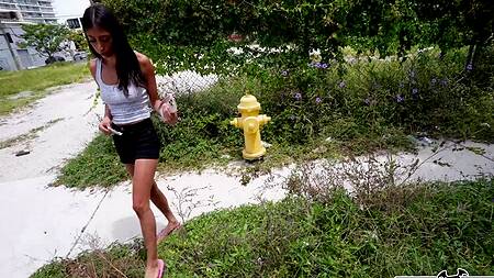 Худая мулатка стеснительно трахается за деньги в машине