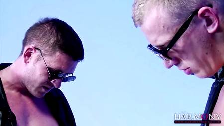 Девушка в подвешенном положение отдается сразу двум самцам