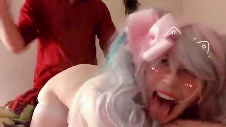 Ахэгао от сексуальной анимешницы в парике