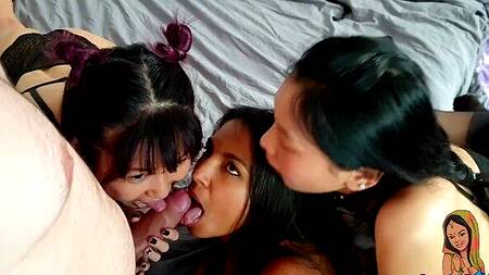 Райское наслаждение - три красивые азиатки сосут один член