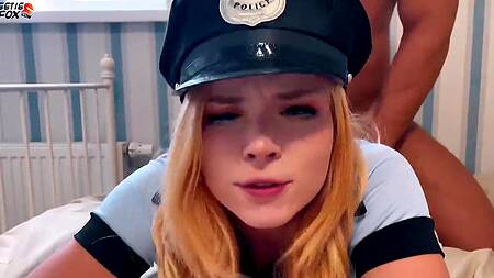 Развратная полицейская рвет колготки и садится на член