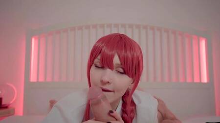 Рыженькая анимешница сладко сосет член и садится на лицо парня