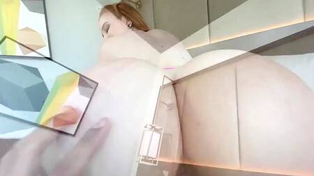 Жопастая красотка в розовом белье и чулках хочет секса