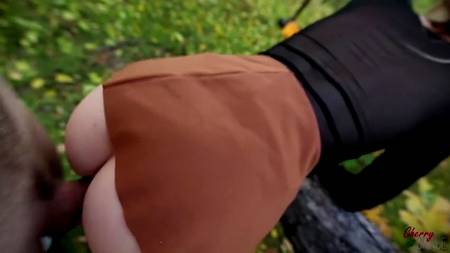 Красивый секс на улице в парке с очаровательной блондинкой